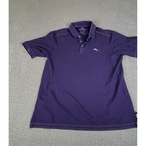 Tommy Bahama Polo Shirt Mens L Purple Pima Cotton Button Short Sleeve Golf Dad